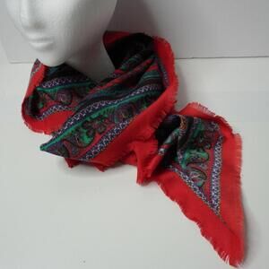Specialty House Italy Made Scarf Red Black Green Paisley‎ Psychedelic Retro Boho